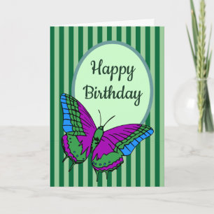 Papillon et carte d'anniversaire à rayures vertes