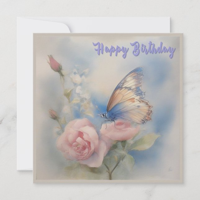 Papillon et Fleur Carte Plat Anniversaire (Devant)