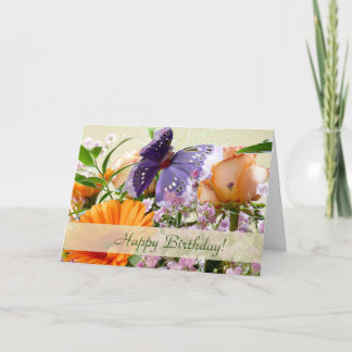 Papillon et fleurs Carte d'anniversaire personnali