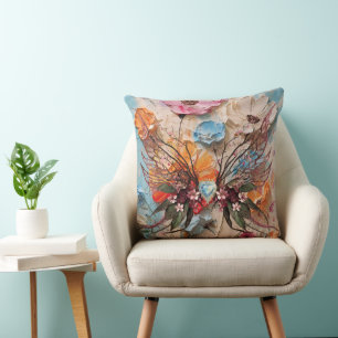 Papillon et fleurs en bois 2 oreiller à lancer
