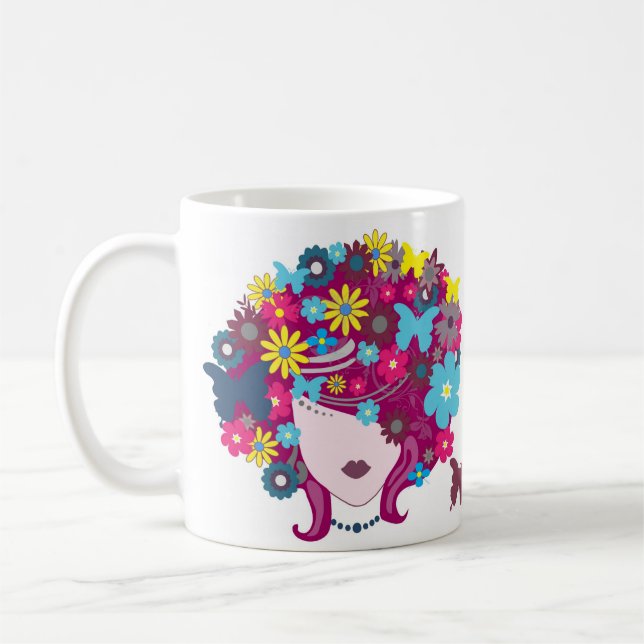 Papillon et floral beauté femme tête tasse (Gauche)