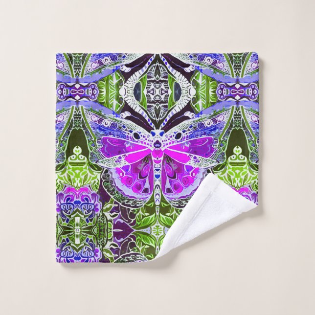 Papillon et Médaillon Motif Batik en violet (Gant de toilette)