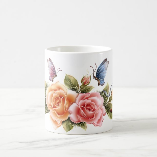 papillon et tasse de roses jolie - le papillon (Centre)
