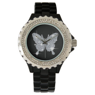 Papillon étincelant en diamant glamé sur montre no