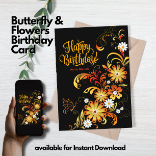Papillon & Fleurs Carte d'anniversaire