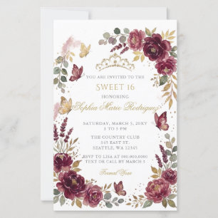 Papillon Floral Budget Bourgogne Or Sweet 16