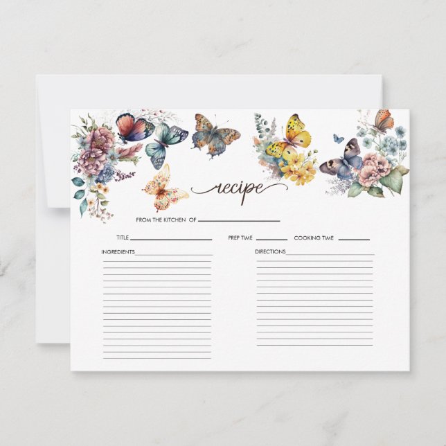 Papillon Floral | Carte de recette de Baby Shower (Devant)