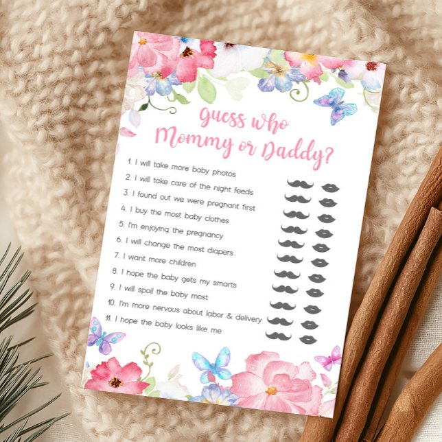 Papillon Floral Devinez Maman ou Papa Jeu (Butterflies Baby Shower Guess Who Mommy or Daddy Game)