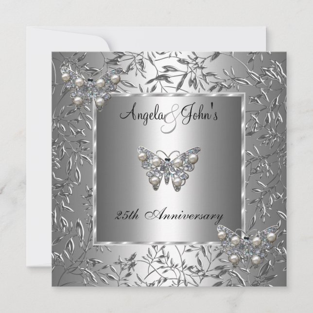 Papillon floral en argent du 25e anniversaire (Devant)