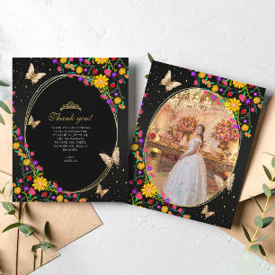 Papillon Floral Noir Or Quinceañera Photo