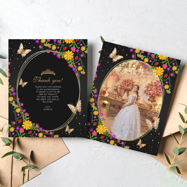 Papillon Floral Noir Or Quinceañera Photo (Créateur téléchargé)