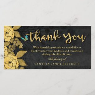 Papillon Floral Or & Merci noir Sympathie