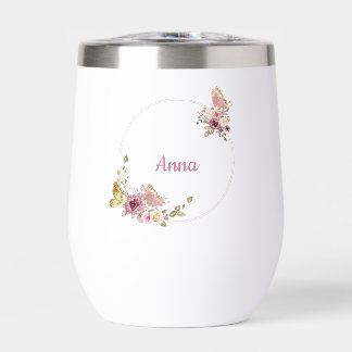 Papillon Floral Or Rose Gold Texte Personnalisé