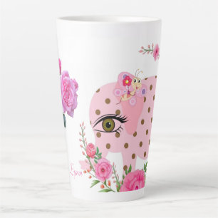 Papillon floral rose Eléphant latte Mug