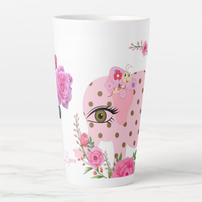 Papillon floral rose Eléphant latte Mug (Devant)