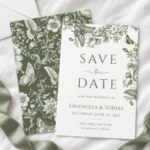 Papillon floral toile vert sauge, faire-part de ma
