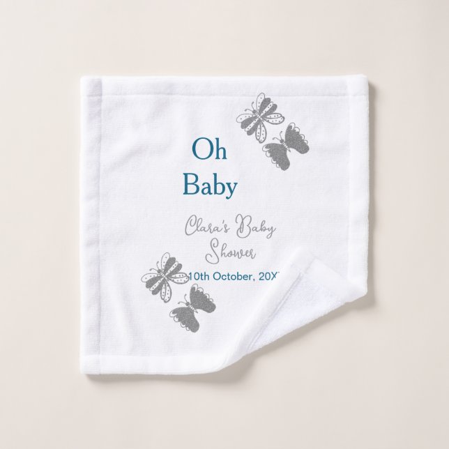 Papillon gris bleu baby shower oh bébé moderne tex (Gant de toilette)