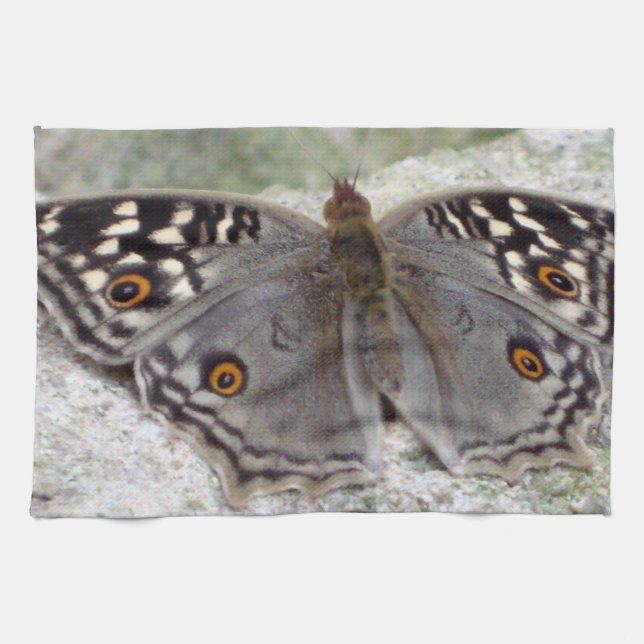 Papillon gris - Serviette de thé de cuisine (Horizontal)