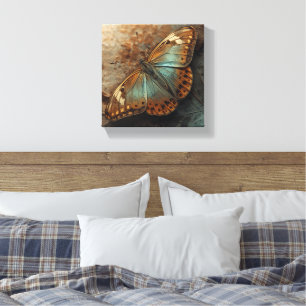 Papillon iridescent macro toile dorée Art