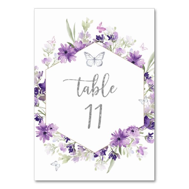 Papillon jaune violet argent onze numéro de table (Par défaut)