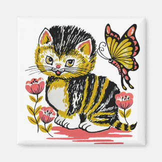Papillon Kitten Magnet de réfrigérateur Carré de 2