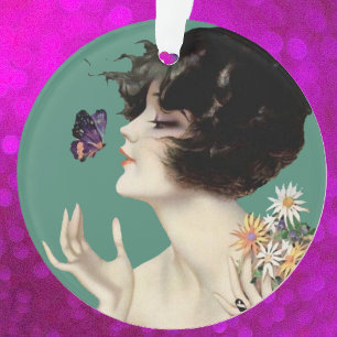 Papillon Lady Art Déco vintage Joli Fleurs
