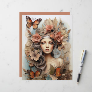 Papillon Lady avec fleurs Art Page