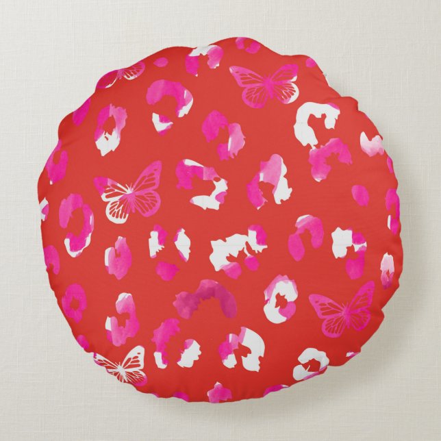 Papillon léopard Coussin rond rose orange (Dos)