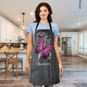 Papillon magenta Rustique Tablier personnalisé