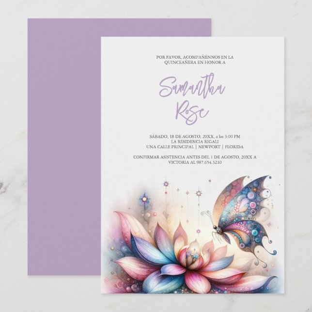 Papillon magique Violet Quinceanera (Devant / Derrière)