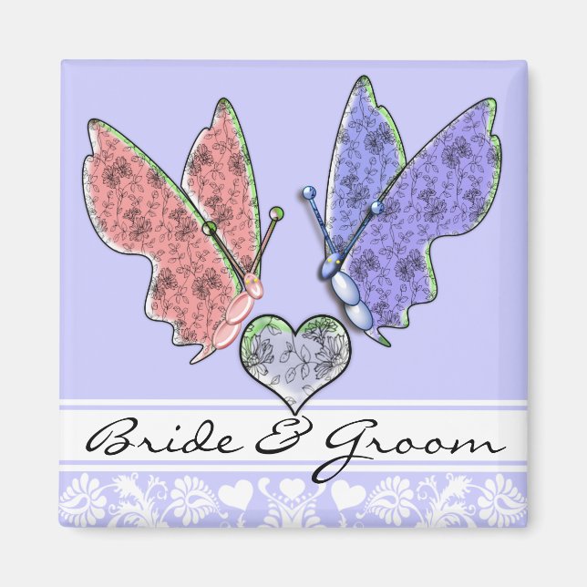Papillon Mariée & Marié Magnet de Mariage (Devant)
