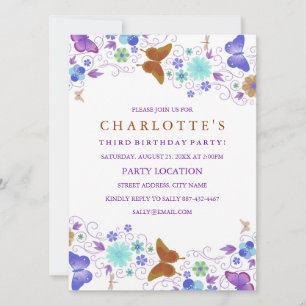 Papillon mauve  Invitation d'anniversaire