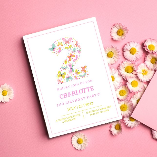 Papillon mignon coloré Invitation 2e anniversaire (Créateur téléchargé)