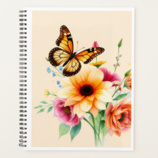 Papillon Monarch aquarelle et spirale florale Non