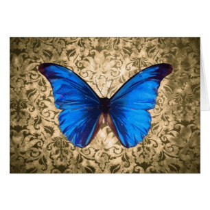 Papillon monarque bleu damasqué art vintage