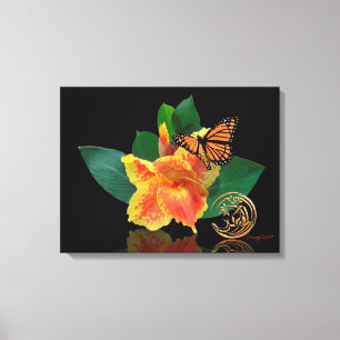Papillon monarque et Lys canne sur toile