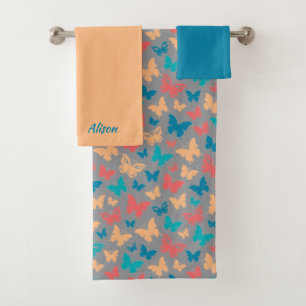 Papillon motif beige rose rose turquoise gris