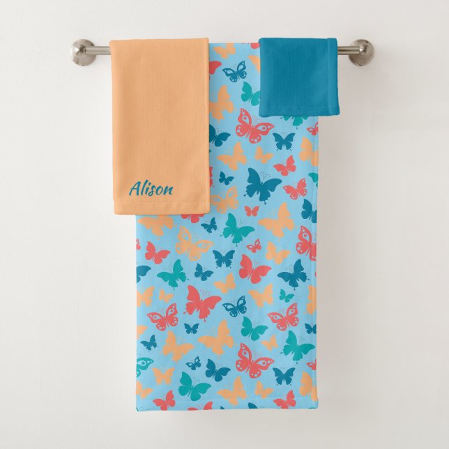 papillon motif simple beige rose bleu turquoise (En situation)