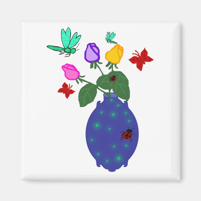papillon n libellule rose vase aimant (Devant)