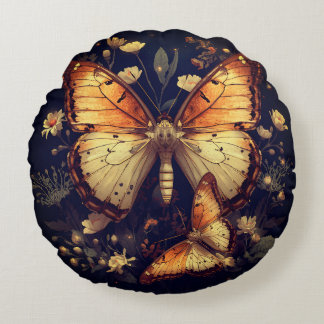 Papillon noir et or Coussin rond