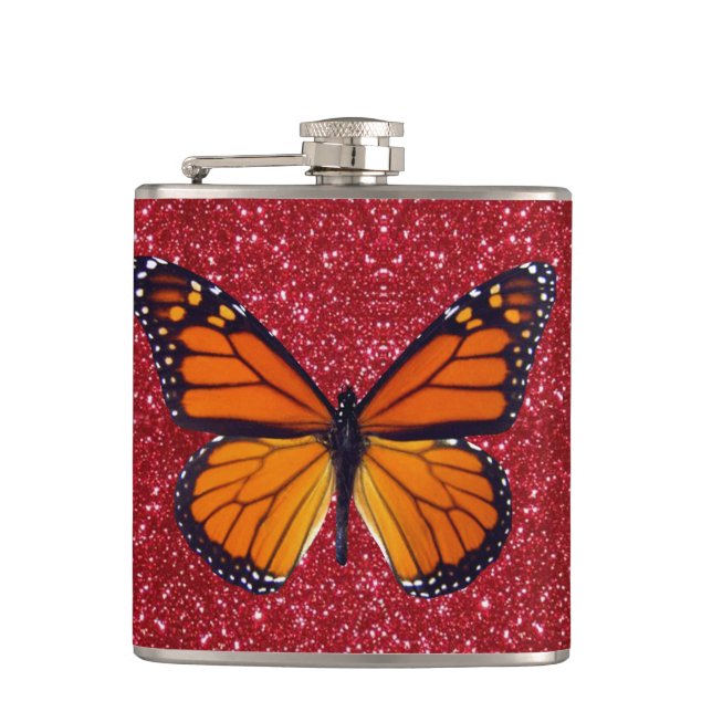 Papillon orange sur flacon Parties scintillant rou (Devant)
