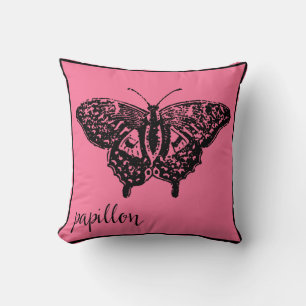 Papillon Papillon en français Paris Coussin rose
