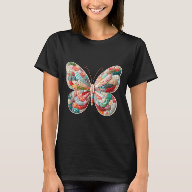 Papillon Patchwork, Papillon Rétro T-shirt Drôle F (Devant)