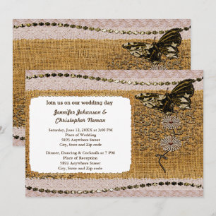 Papillon, perles dentelle et Faire-part de mariage