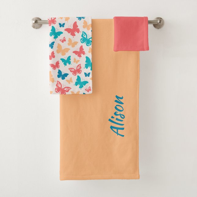 Papillon populaire motif corail rose turquoise (En situation)