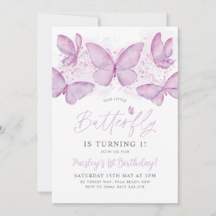 Papillon pourpre 1er anniversaire Invitation Baby 