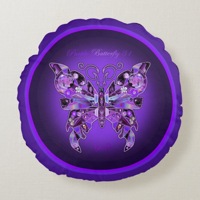 Papillon pourpre 31 Coussin rond (Devant)