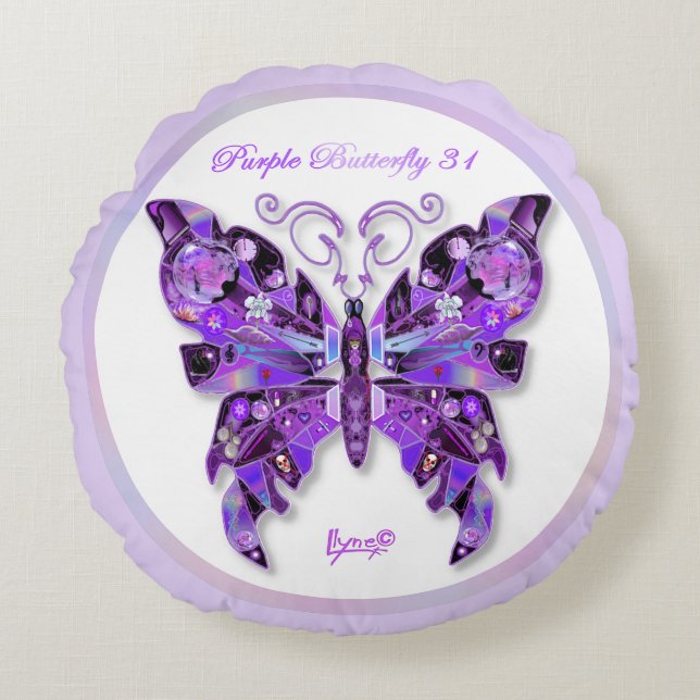 Papillon pourpre 31 Coussin rond (Devant)