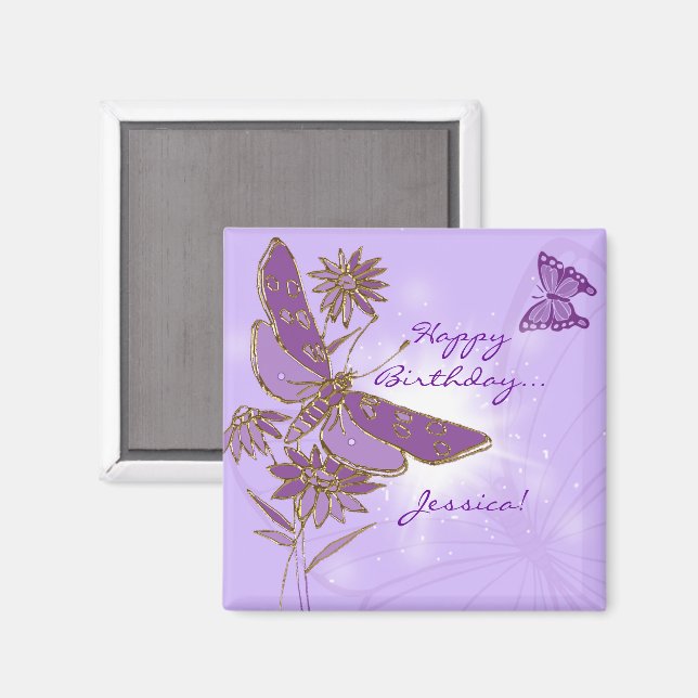 Papillon pourpre Aimant d'anniversaire (Recto/Verso)