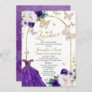 Papillon pourpre espagnol Quinceanera Invitations
